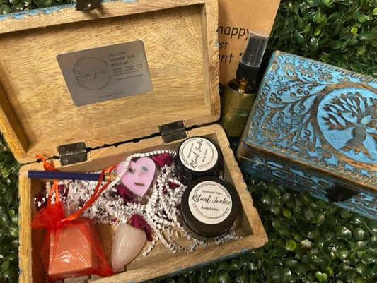 Self Love Oatmeal Rose Ritual Kit w/ Hand Carved Tree of Life Wooden Box
